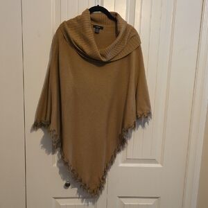 Alfani Camel Cowl Neck Poncho with Fur